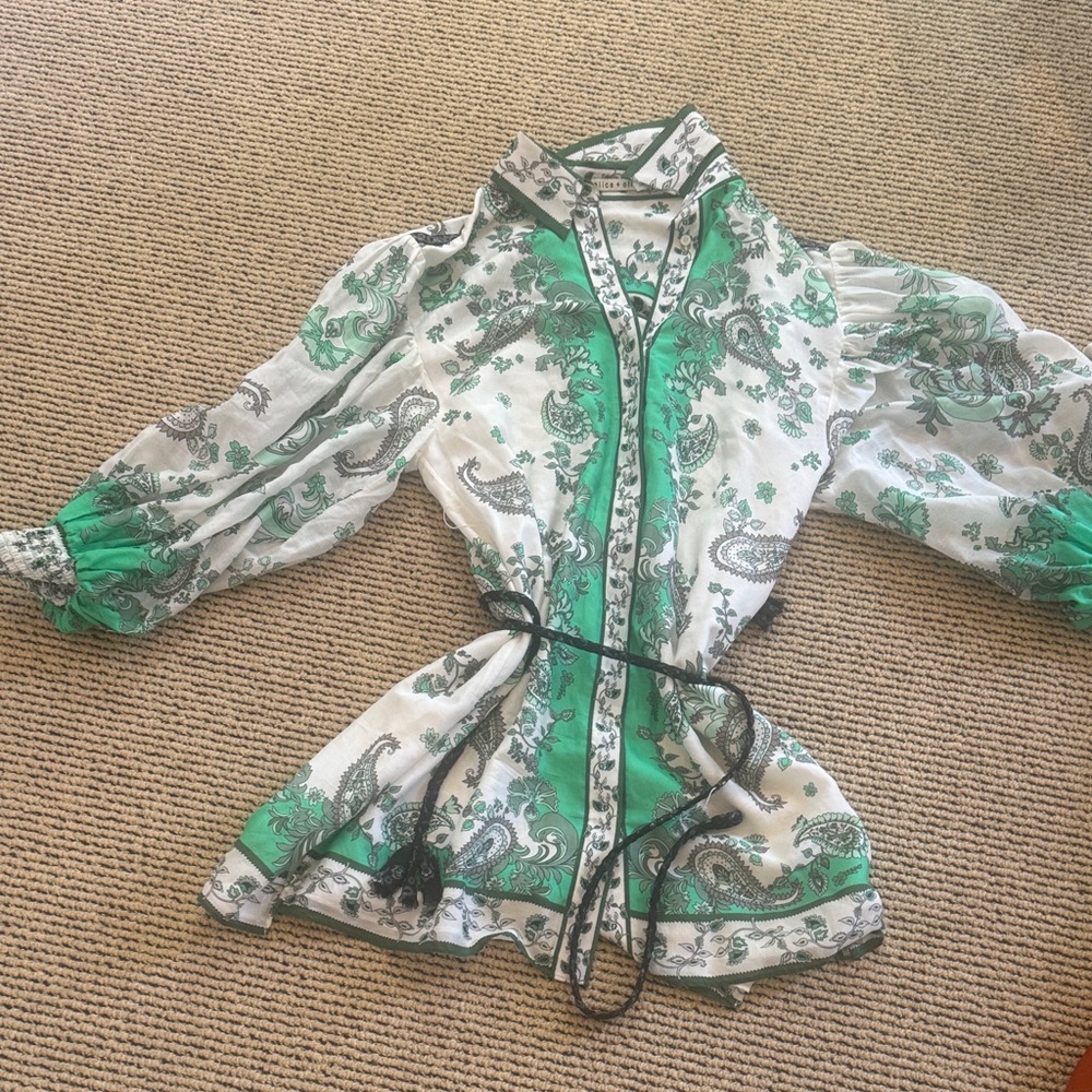 Alice + Olivia Green and White Mini Dress